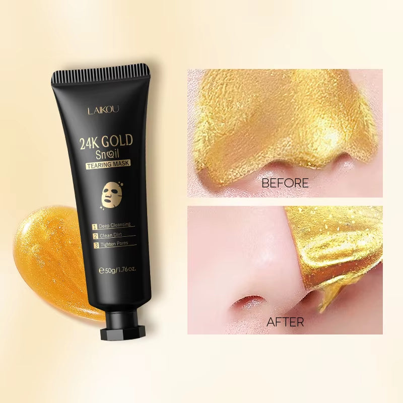 Before and after using the 24K Gold peel-off mask